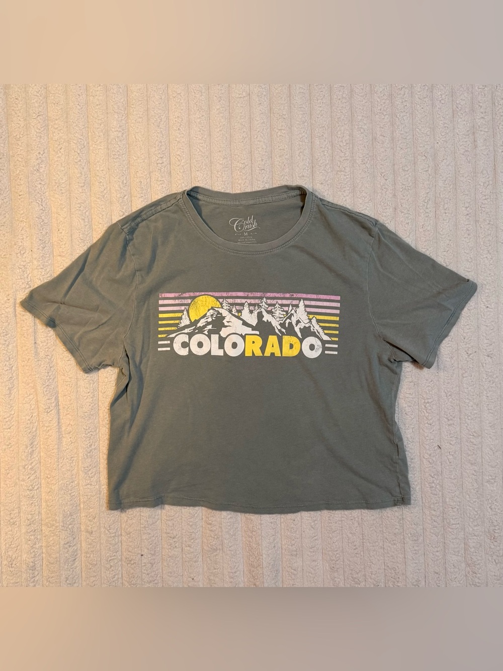 Cold Crush Retro Sage Green Colorado Graphic Tee Sunset Mountain M